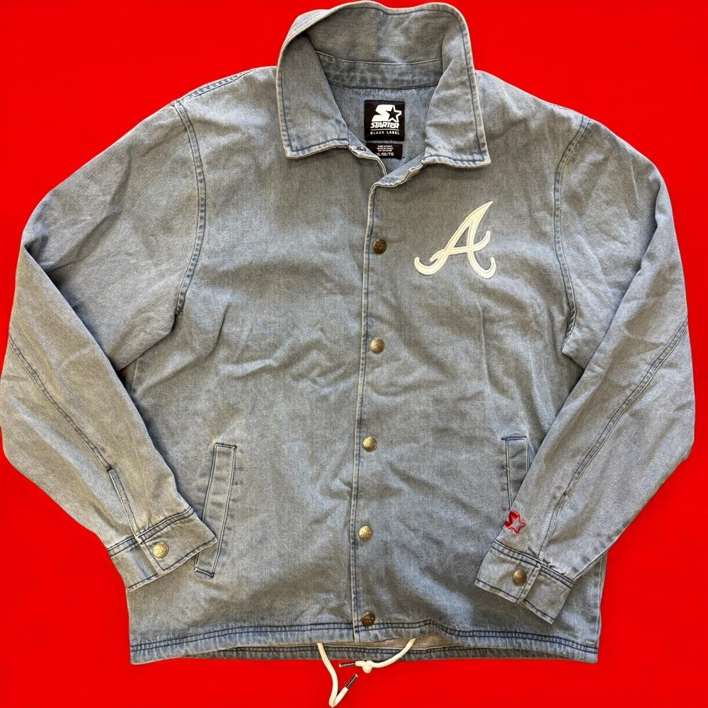 Vintage Starter Black Label Atlanta Braves Denim Jacket XL MLB‎ Jean Coat